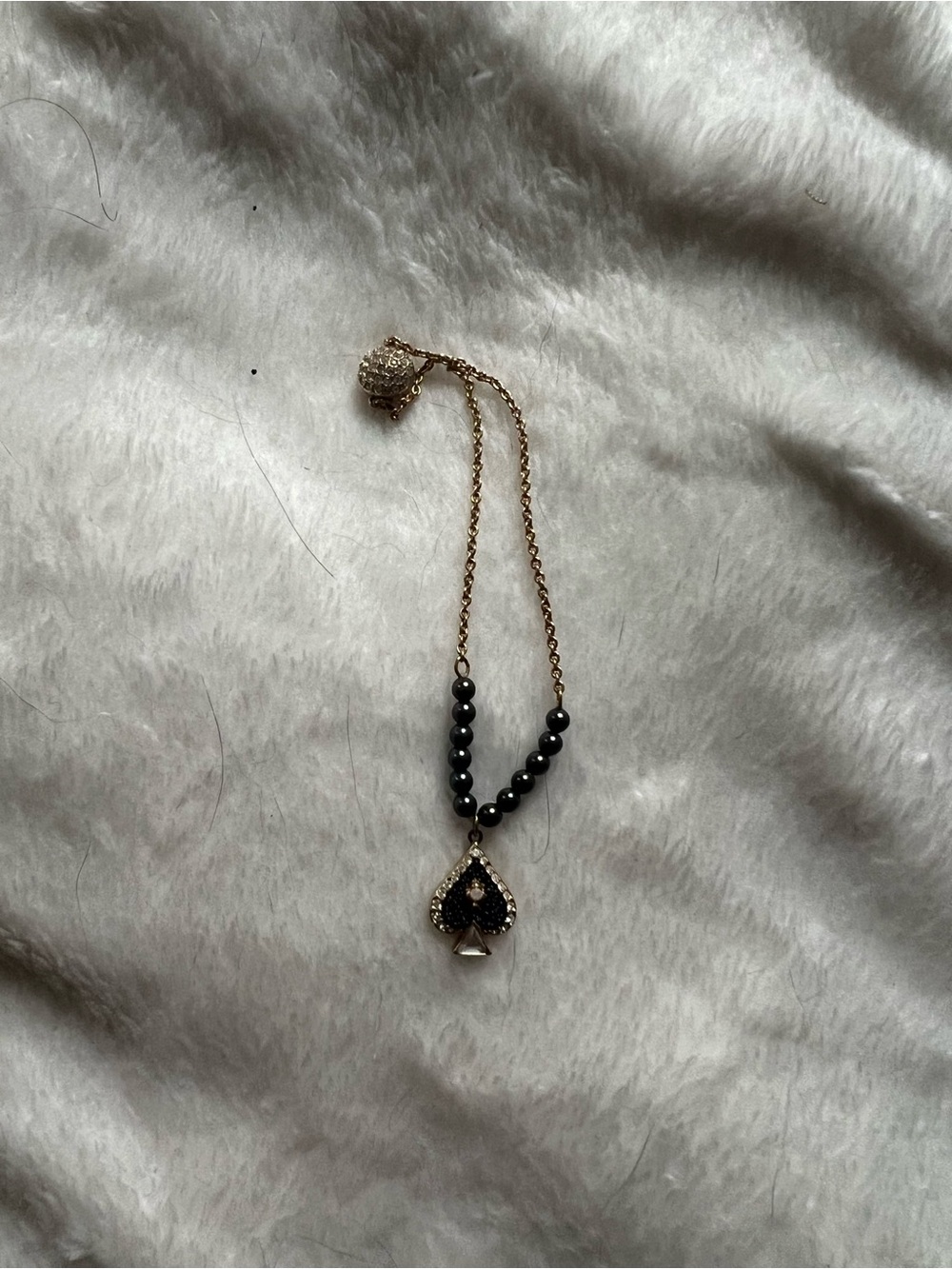 Swarovski Gold-Tone Necklace with Black Beads & Spade Pendant